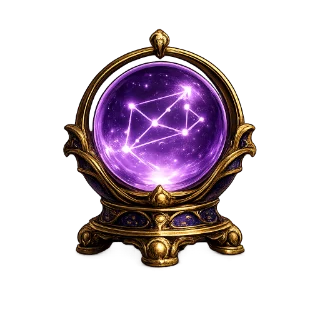 Luminous violet calculation orb on an ornate stand